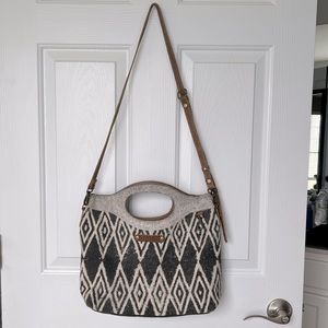 Myra Bag Black and Cream Geometric Woven Crossbody